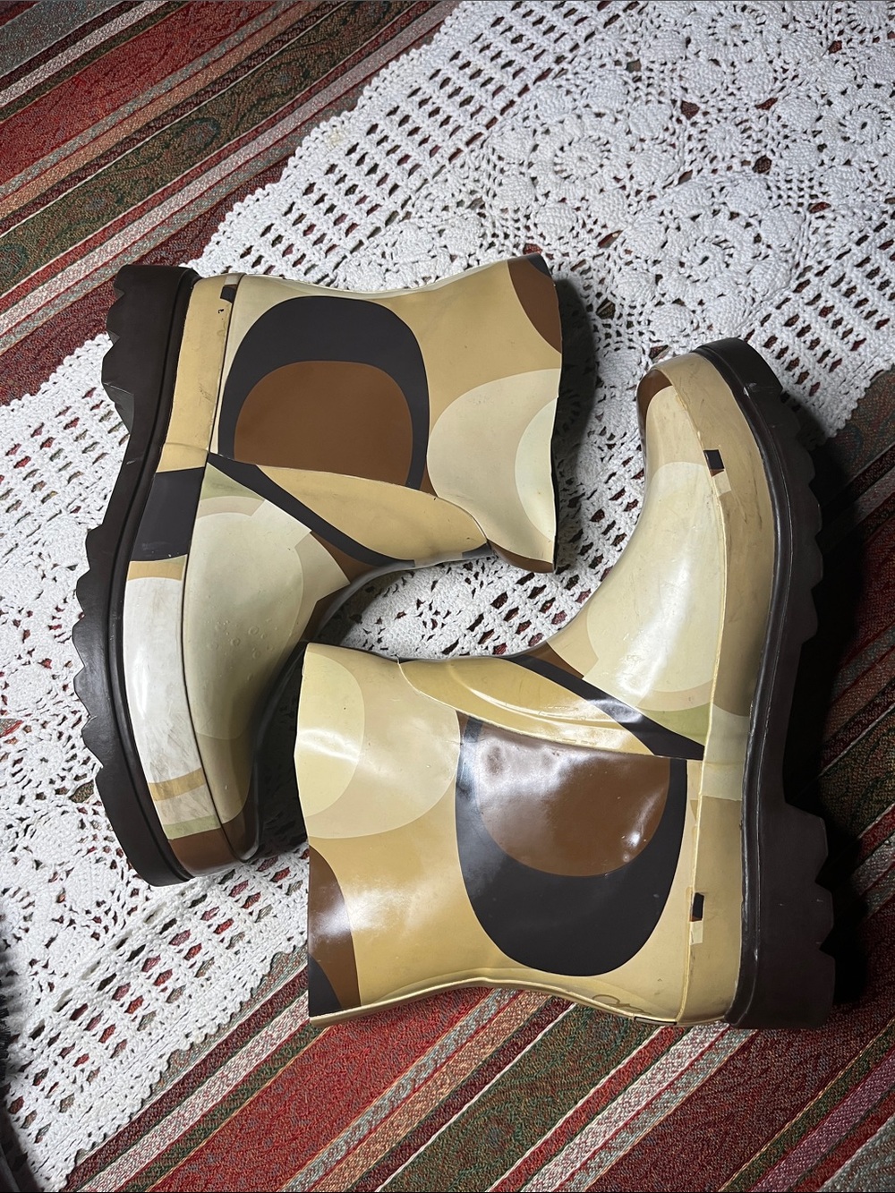 Vintage Coach cut off DIY Chop tall to short boots pull on brown tan Rain Boots - Picture 2 of 10